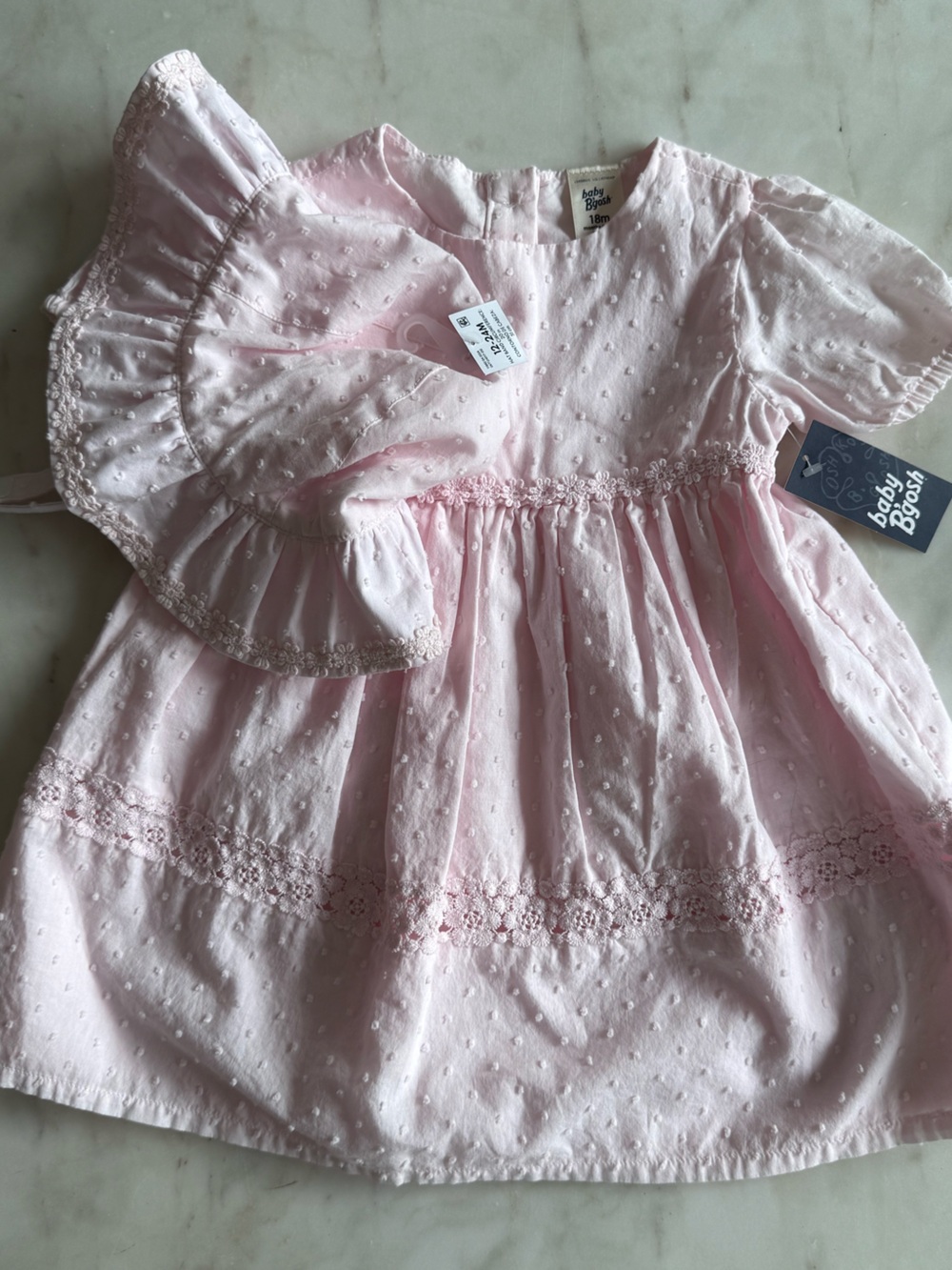 Carter's Light Pink Eyelet Baby Dress with Bonnet